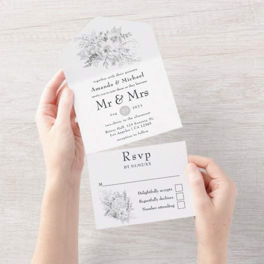 Faire-part de mariage tout-en-un Blanc (Déchirure)