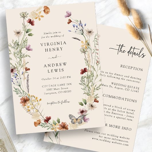 Faire-Part de Mariage Tout-en-Un Bohème