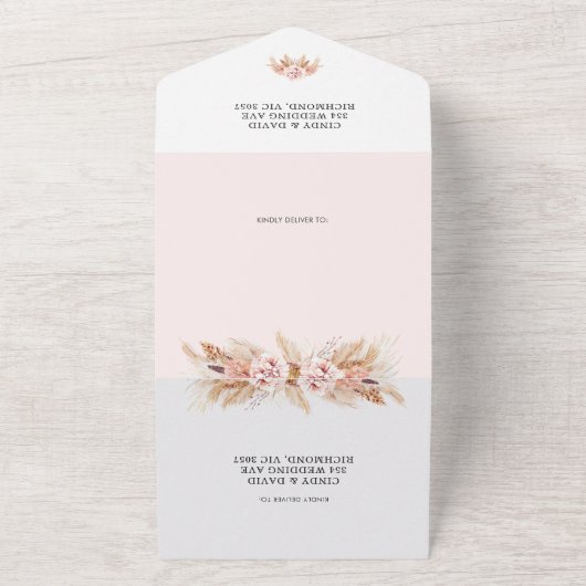 Faire-part de mariage tout-en-un Bohème Fleurs Rou (Dehors)