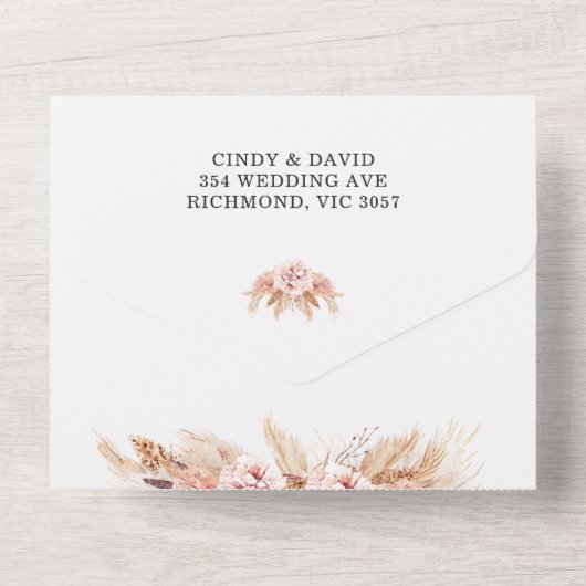 Faire-part de mariage tout-en-un Bohème Fleurs Rou (Verso)