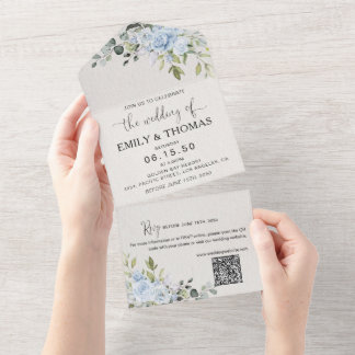 Faire-part de mariage tout-en-un botanique bleu do