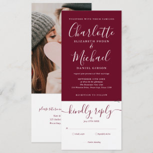 Faire-part de mariage tout-en-un Burgundy Modern S