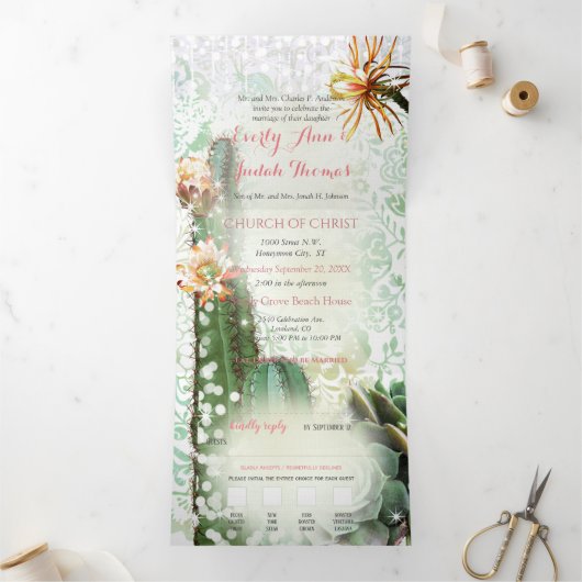 Faire-part de mariage tout-en-un cactus succulente (Intérieur)