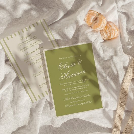 Faire-Part de Mariage Tout en Un Calligraphie Vert
