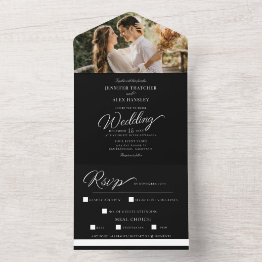 Faire-part de mariage tout-en-un chic écriture mod (À l'intérieur)