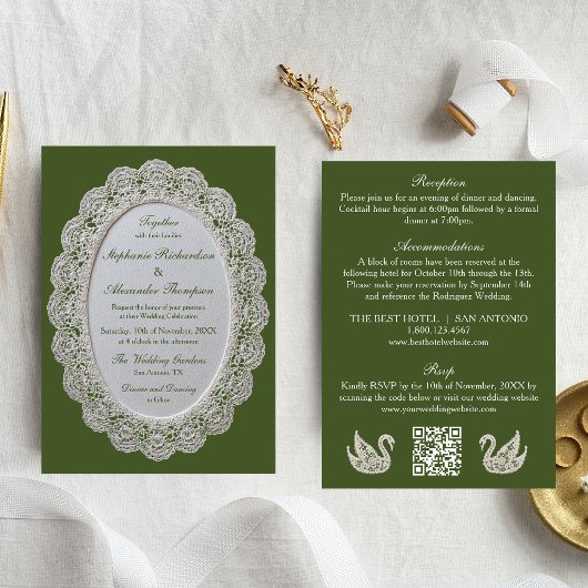Faire-part de mariage tout-en-un code QR vert oliv