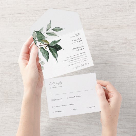 Faire-part de mariage tout-en-un de verdure rustiq (Déchirure)