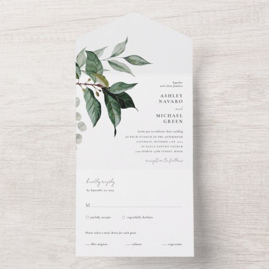 Faire-part de mariage tout-en-un de verdure rustiq (À l'intérieur)