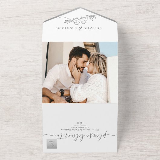 Faire-part de mariage tout-en-un écriture minimali (Dehors)