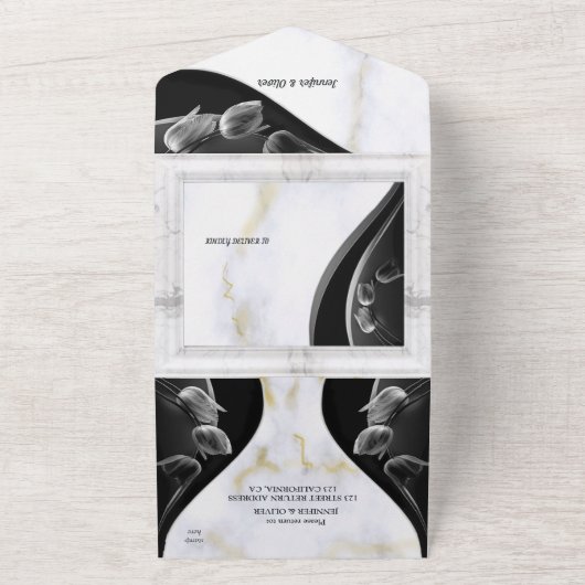 Faire-part de mariage tout-en-un en marbre blanc e (Dehors)