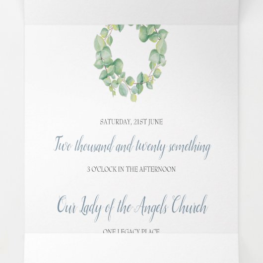 Faire-Part de Mariage Tout en Un Eucalyptus Rustiq (Intérieur au milieu)