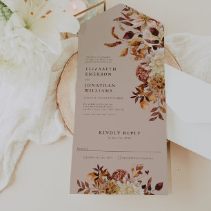 Faire-Part de Mariage Tout en Un Feuilles d'Automn