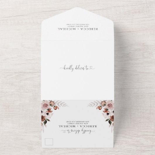 Faire-part de mariage tout-en-un Fleurs en soie (Dehors)