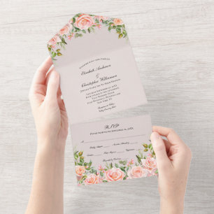 Faire-part de mariage tout-en-un floral rose blush