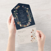 Faire-part de mariage tout-en-un Navy (Déchirure)