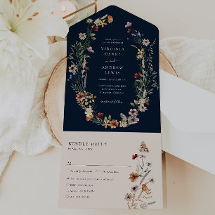 Faire-part de mariage tout-en-un Navy