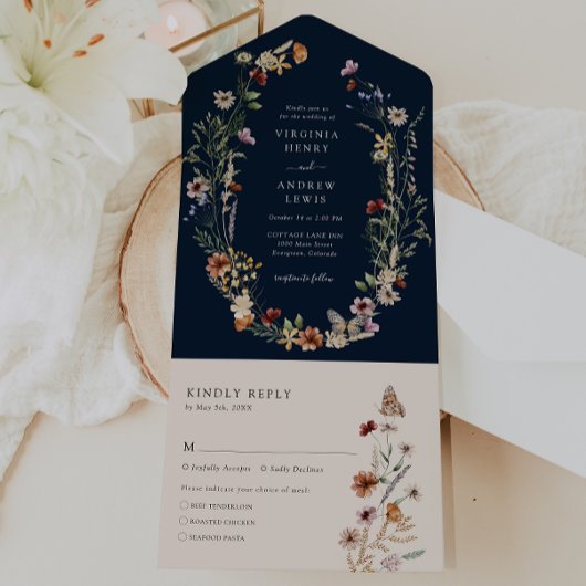 Faire-part de mariage tout-en-un Navy