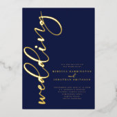 Faire-part de mariage tout-en-un Navy Gold (Recto)