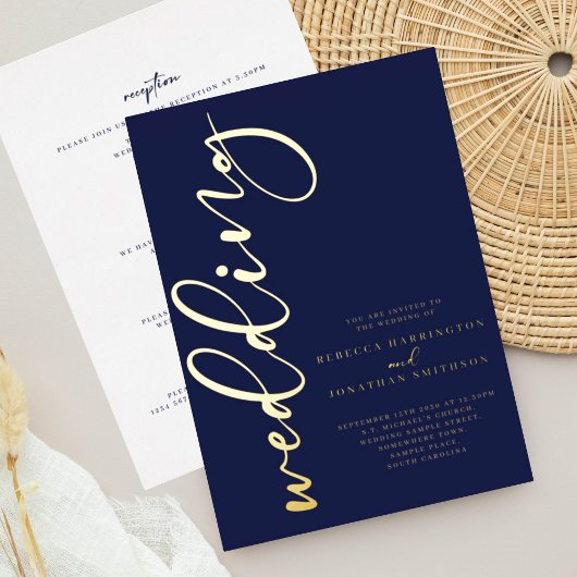 Faire-part de mariage tout-en-un Navy Gold