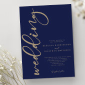 Faire-part de mariage tout-en-un Navy Gold