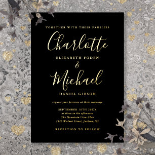 Faire-Part de Mariage Tout en Un Noir Or Signature