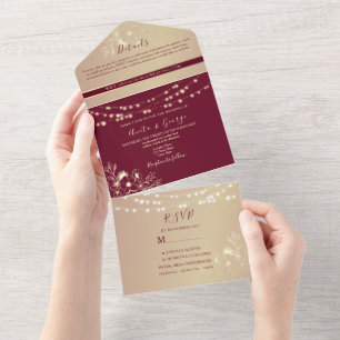 Faire-Part de Mariage Tout-en-Un Or Bourgogne