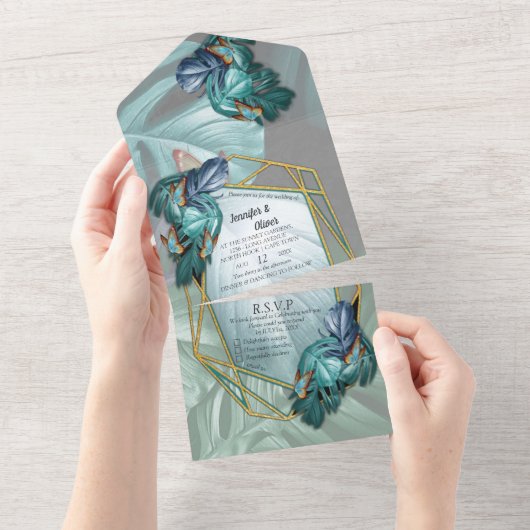 Faire-part de mariage tout-en-un Papillons de Para (Déchirure)