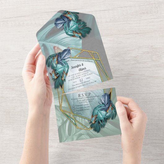 Faire-part de mariage tout-en-un Papillons de Para (Déchirure)