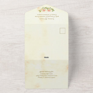Faire-part de mariage tout-en-un Rose antique