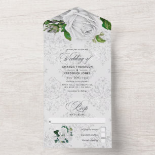 Faire-part de mariage tout-en-un Roses blanches vi