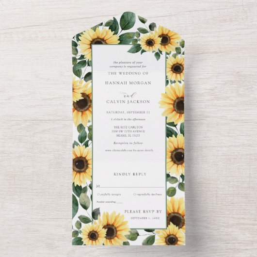 Faire-part de mariage tout-en-un Tournesol d'autom (À l'intérieur)