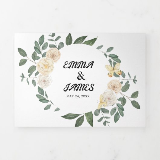 Faire-Part de Mariage Tout-en-un Triptyque Feuille (Page de couverture)