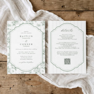 Faire-Part de Mariage Tout en Un Vert Sauge Floral