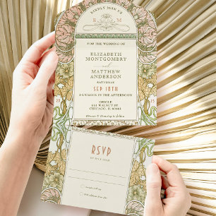 Faire-part de mariage tout-en-un vintage par Mucha