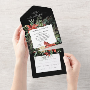 Faire-part de mariage tout-en-un Winter Cardinal