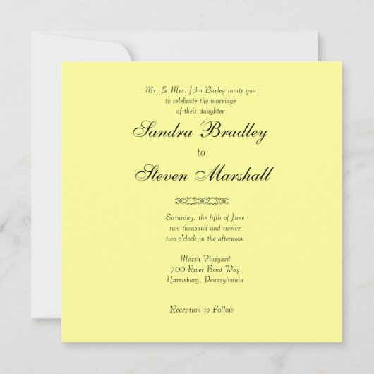 Faire-part de mariage tout simplement jaune (Devant)
