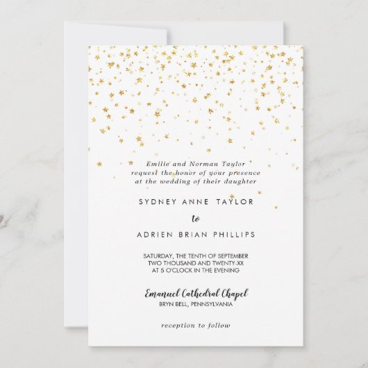 Faire-part de mariage traditionnelle Gold Confetti (Devant)