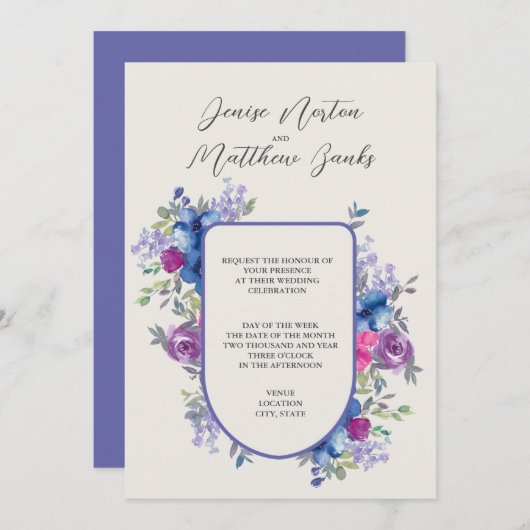 Faire-part de mariage très Pervenche et Blanc Neig (Devant / Derrière)