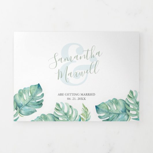 Faire-part de mariage Tri-Fold Côtier Tropical. (Page de couverture)
