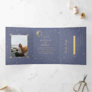 Faire-part de mariage Tri-Fold Or Celestial Pastel