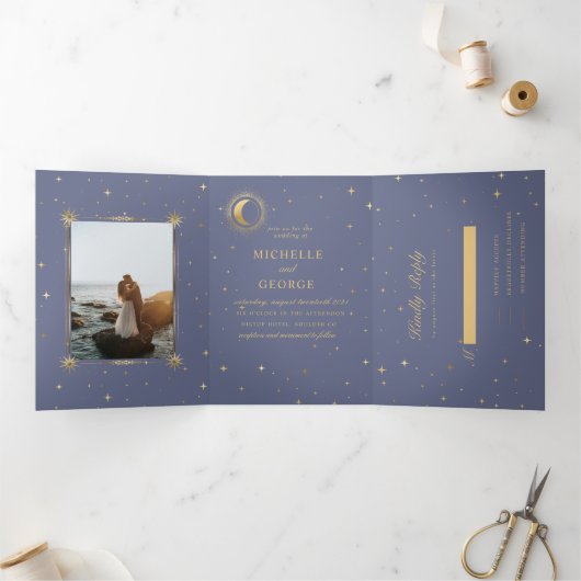 Faire-part de mariage Tri-Fold Or Celestial Pastel (Intérieur)