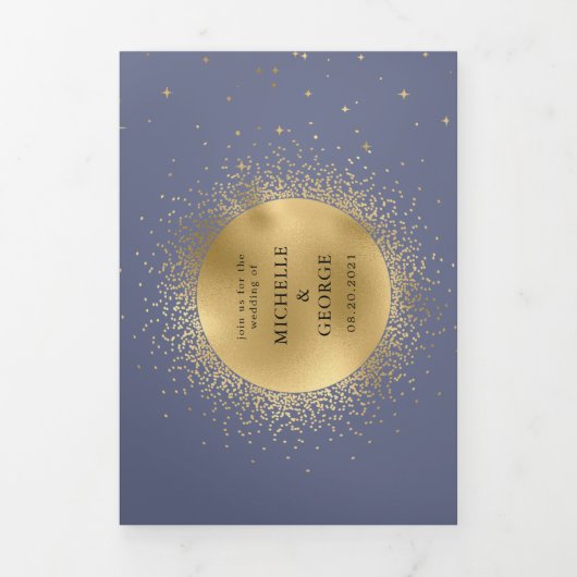 Faire-part de mariage Tri-Fold Or Celestial Pastel (Page de couverture)