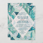 Faire-part de mariage triangles en marbre turquois (Devant / Derrière)