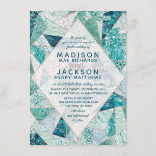 Faire-part de mariage triangles en marbre turquois