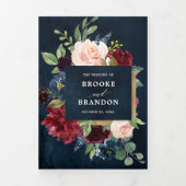 Faire-part de mariage trifold Navy Rouge Bourgogne (Page de couverture)