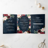 Faire-part de mariage trifold Navy Rouge Bourgogne (Intérieur)