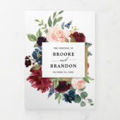 Faire-part de mariage Trifold Rouge Bourgogne Navy (Page de couverture)
