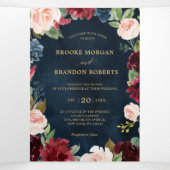 Faire-part de mariage Trifold Rouge Bourgogne Or N (Intérieur au milieu)