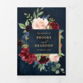 Faire-part de mariage Trifold Rouge Bourgogne Or N (Page de couverture)