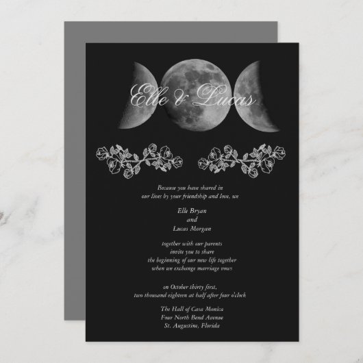 Faire-part de mariage triple lune (Devant / Derrière)